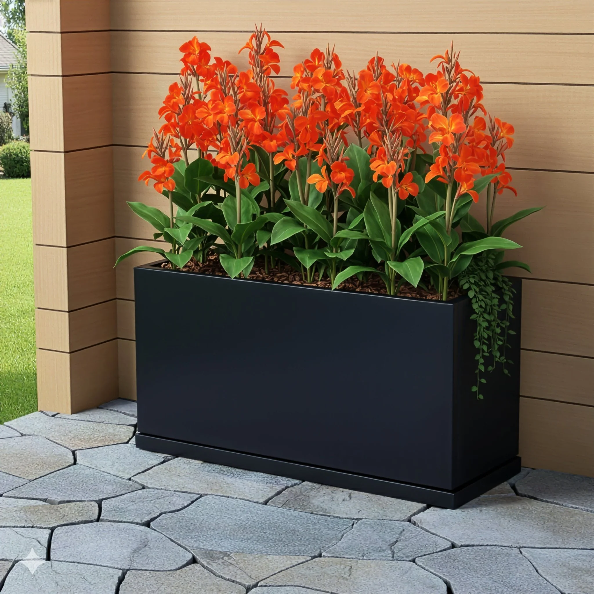 H Potter Hawthorne Rectangular Black Metal Planter with Drip Tray | 32" Indoor Outdoor Planter - Image 5