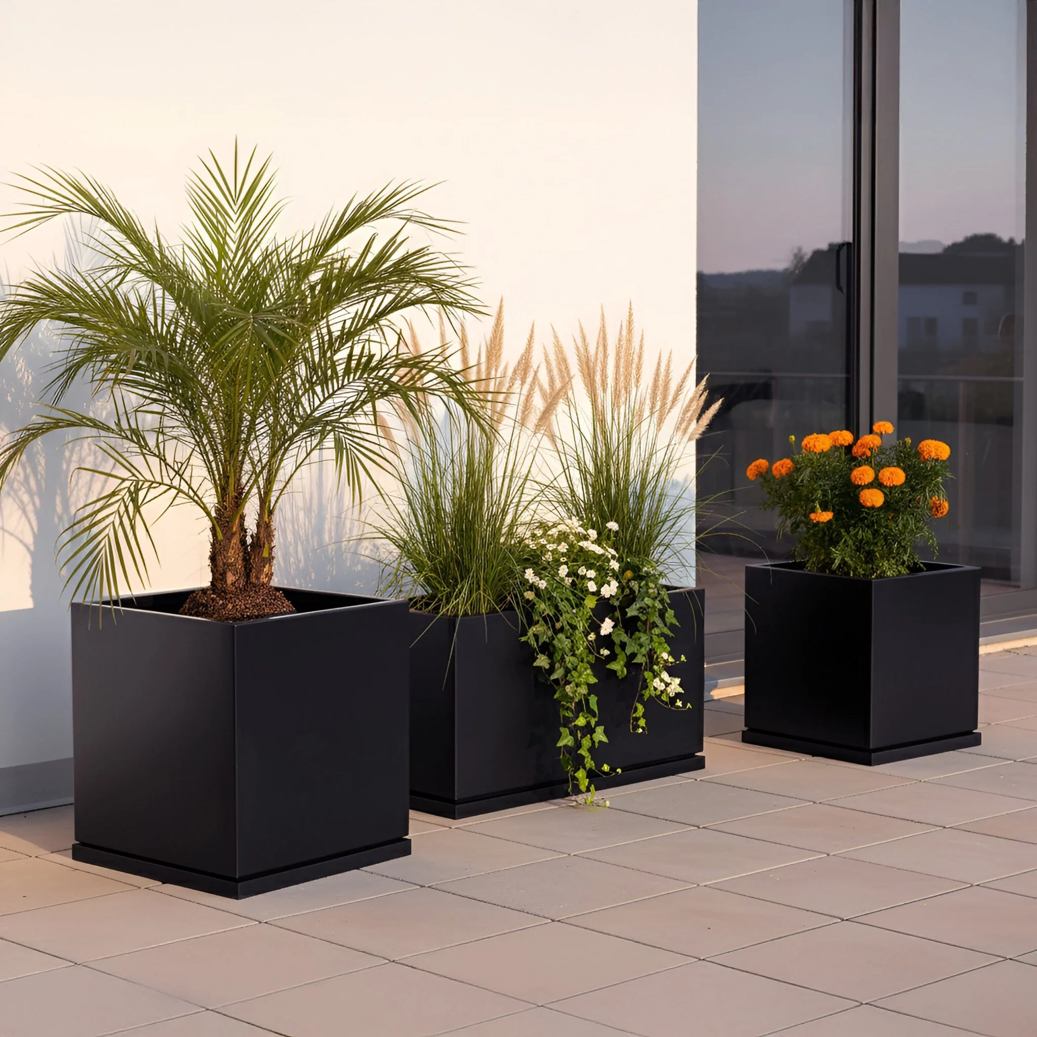 H Potter Hawthorne Rectangular Black Metal Planter with Drip Tray | 32" Indoor Outdoor Planter - Image 6