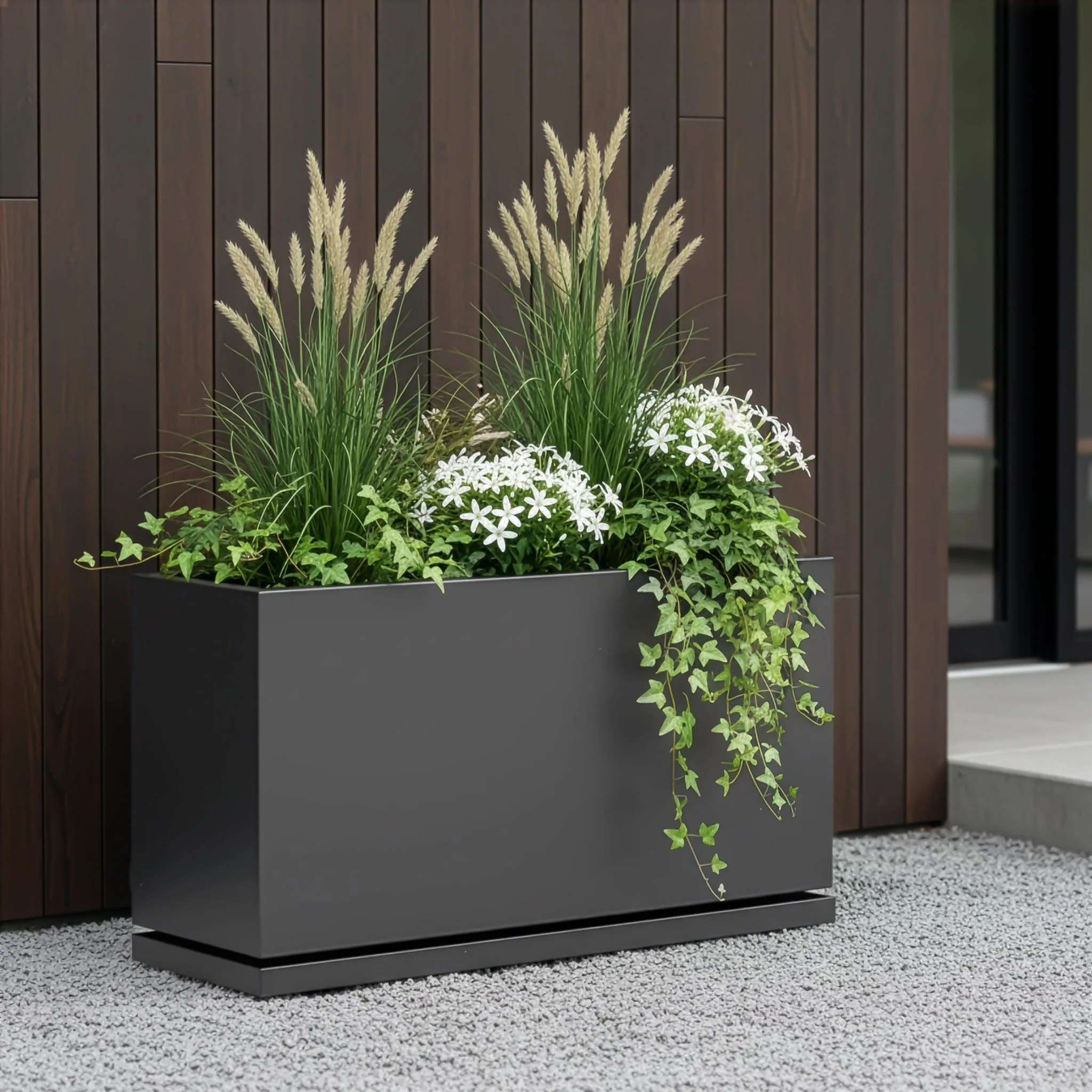 H Potter Hawthorne Rectangular Gray Metal Planter with Drip Tray | 32" Indoor Outdoor Planter - Image 6
