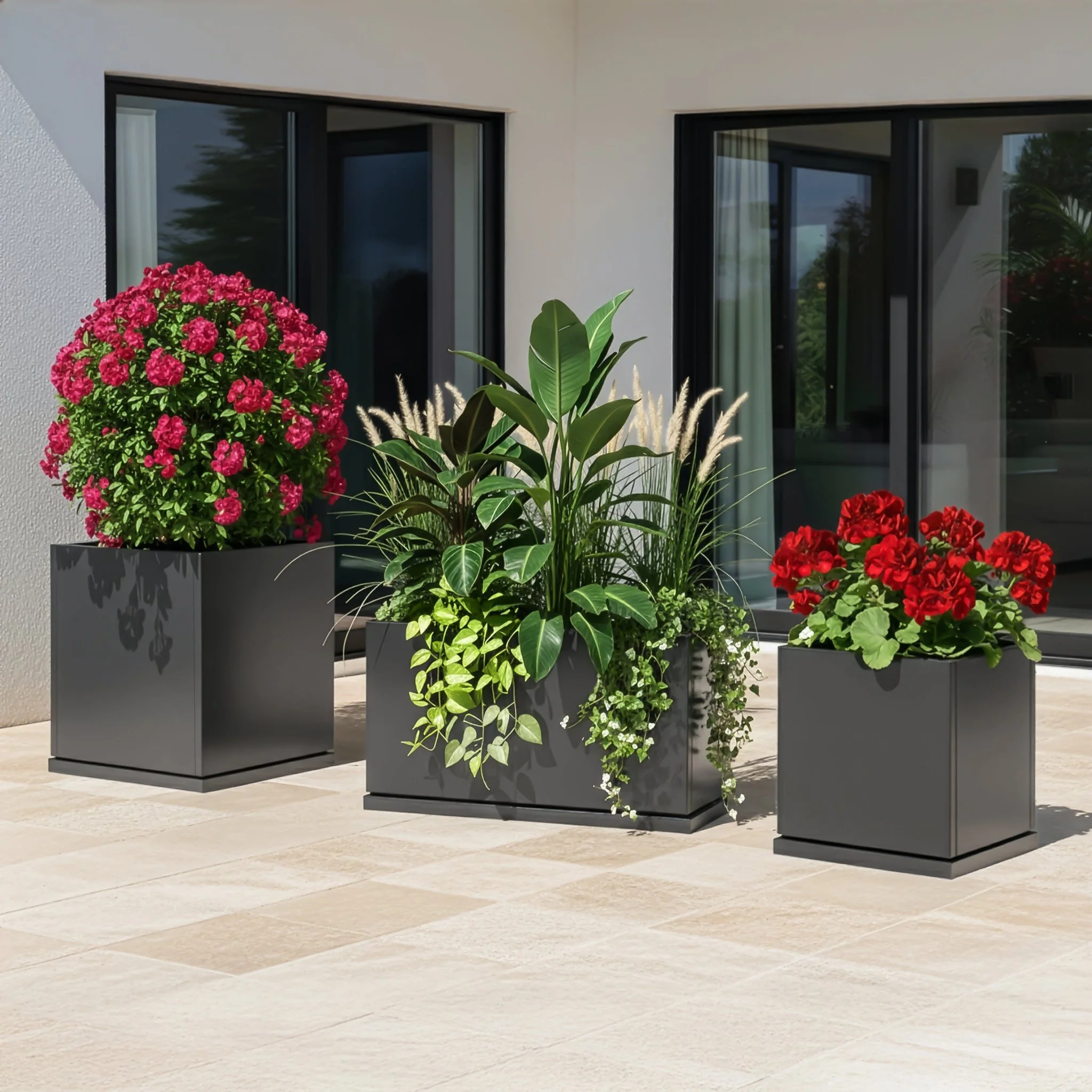 H Potter Hawthorne Rectangular Gray Metal Planter with Drip Tray | 32" Indoor Outdoor Planter - Image 7