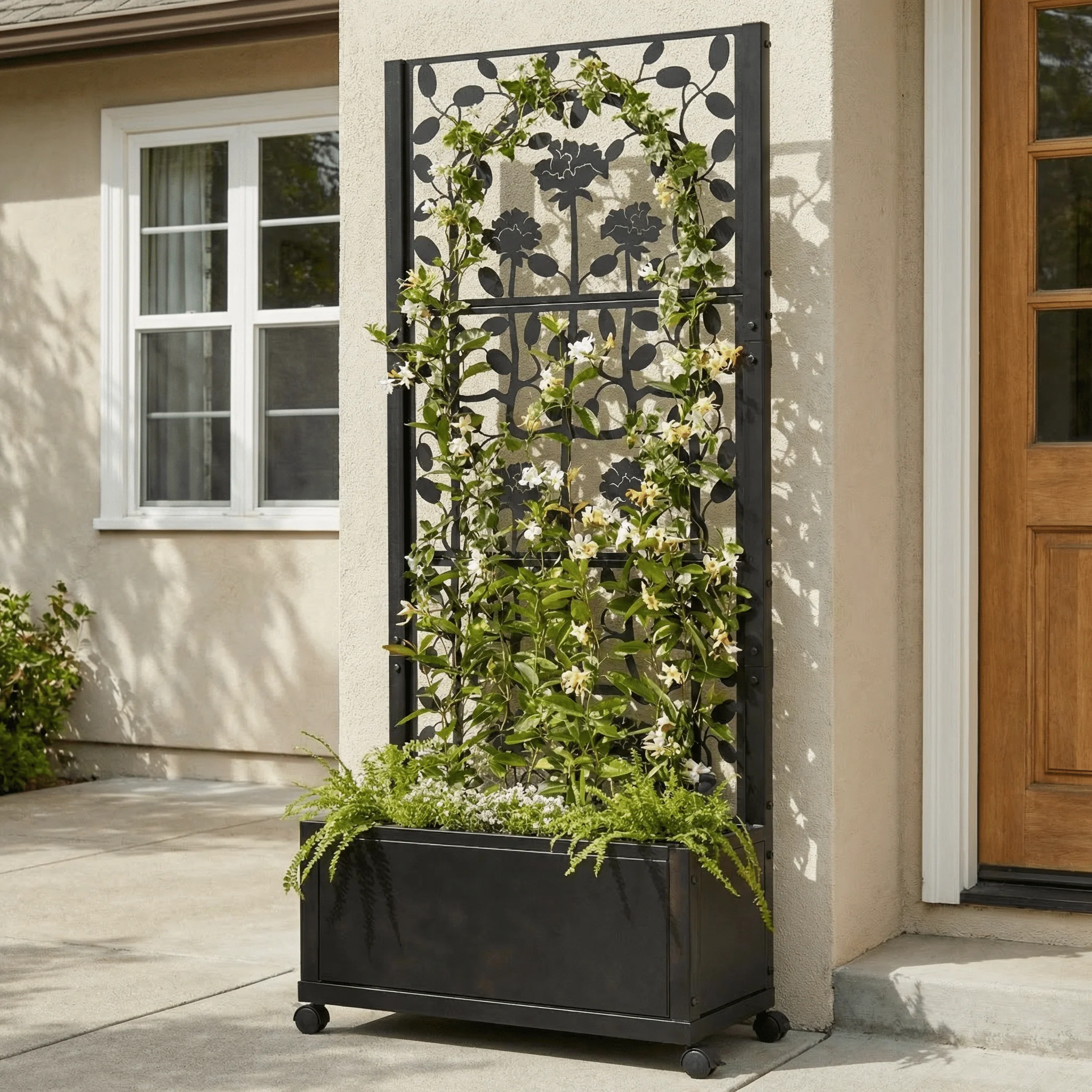 H Potter Camden Trellis Planter - Black Finish - Patio Deck Balcony