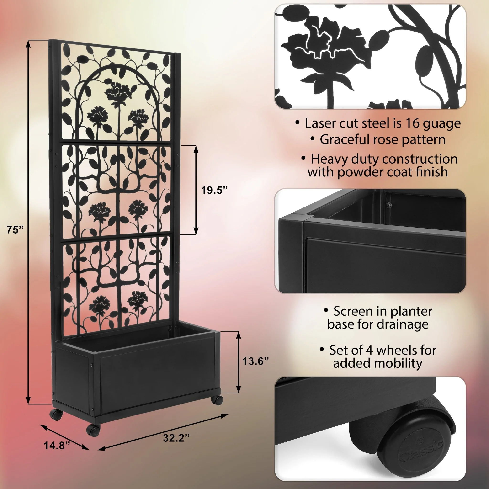H Potter Camden Trellis Planter - Black Finish - Patio Deck Balcony - Image 5