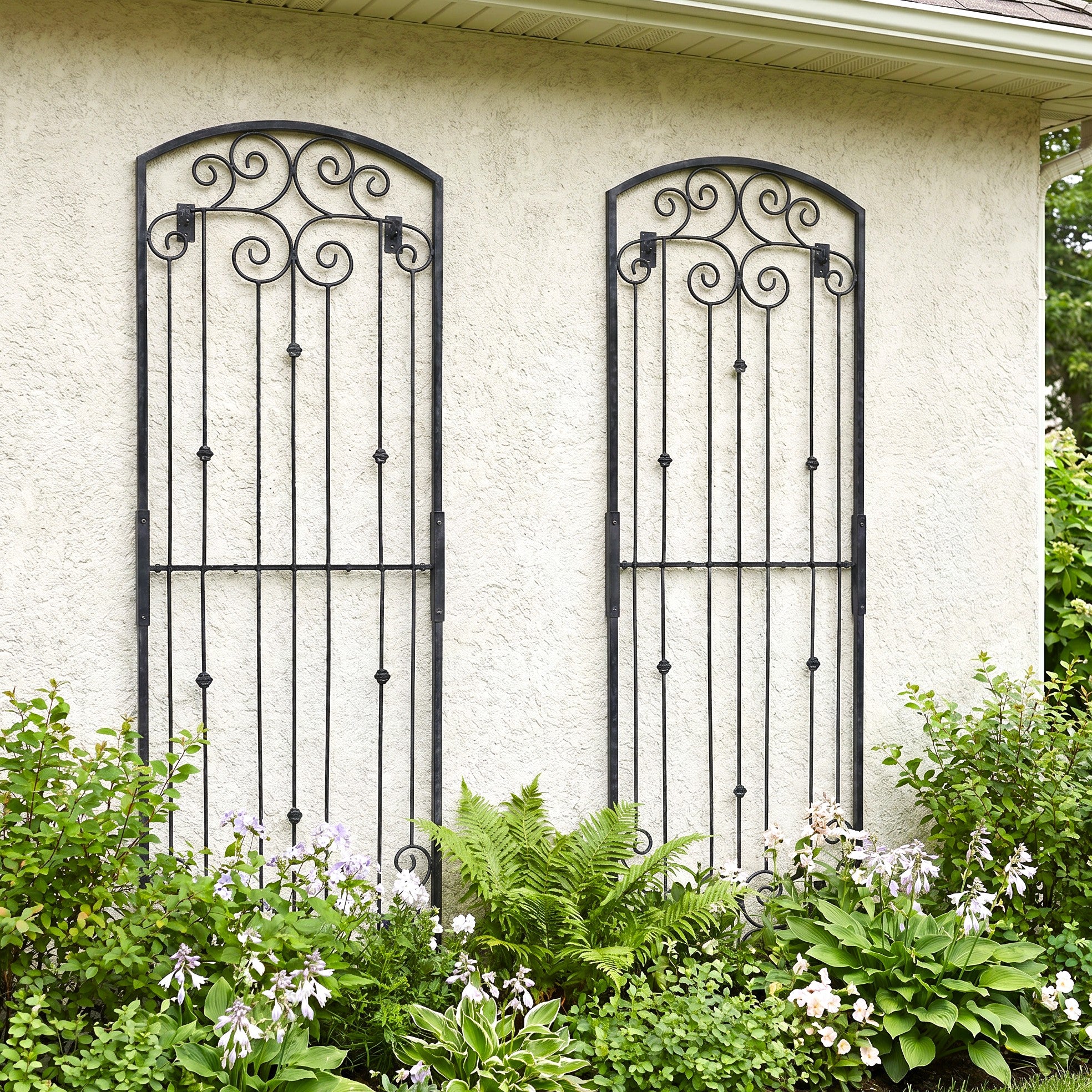 H Potter Lenox Estate Wall Trellis - Set of 2 – 8 Ft Tall Iron Garden Screens - Black Finish