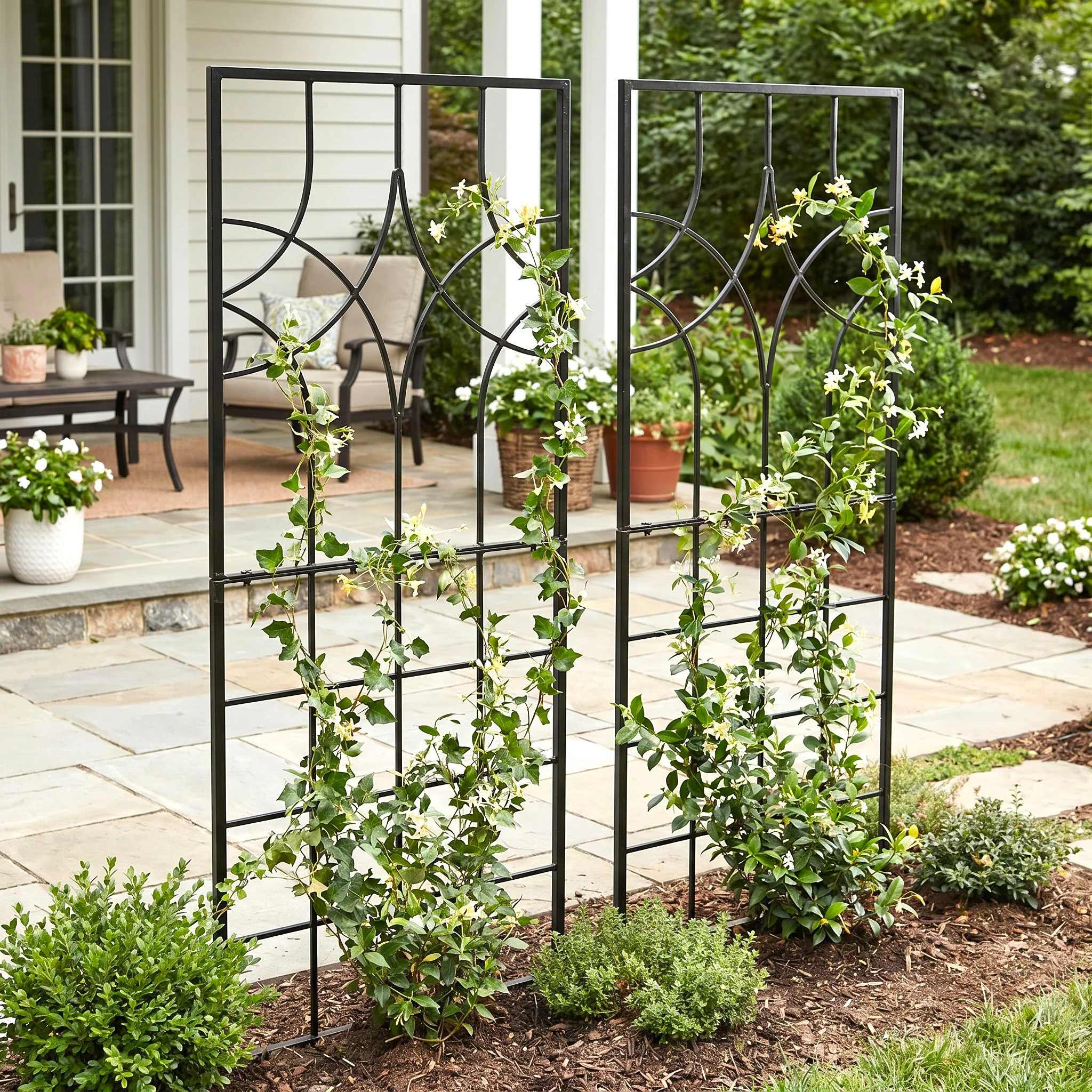H Potter Geometric Trellis Set of 2 - Large Black Iron Garden Trellises - 69.25" Tall