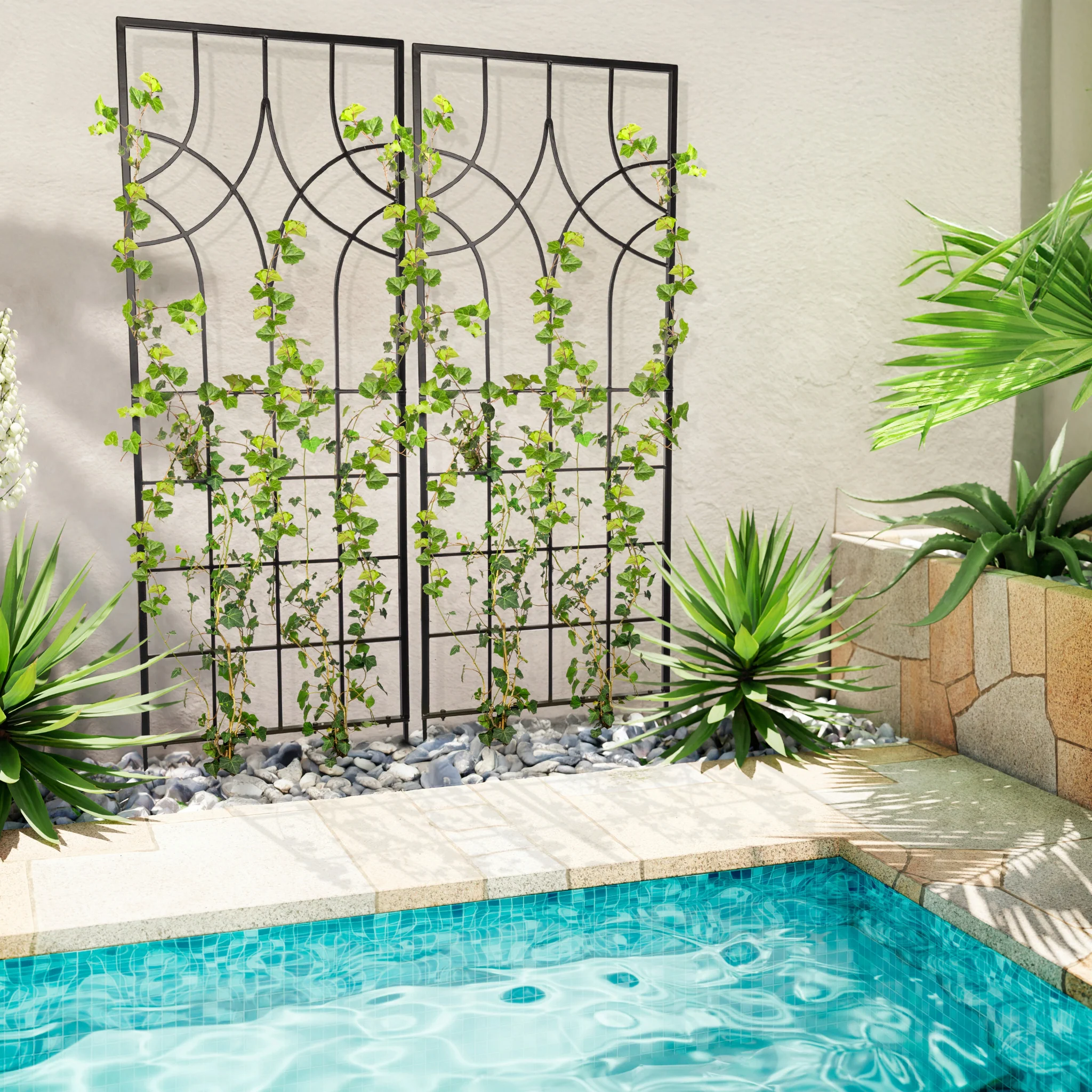 H Potter Geometric Trellis Set of 2 - Large Black Iron Garden Trellises - 69.25" Tall - Image 2