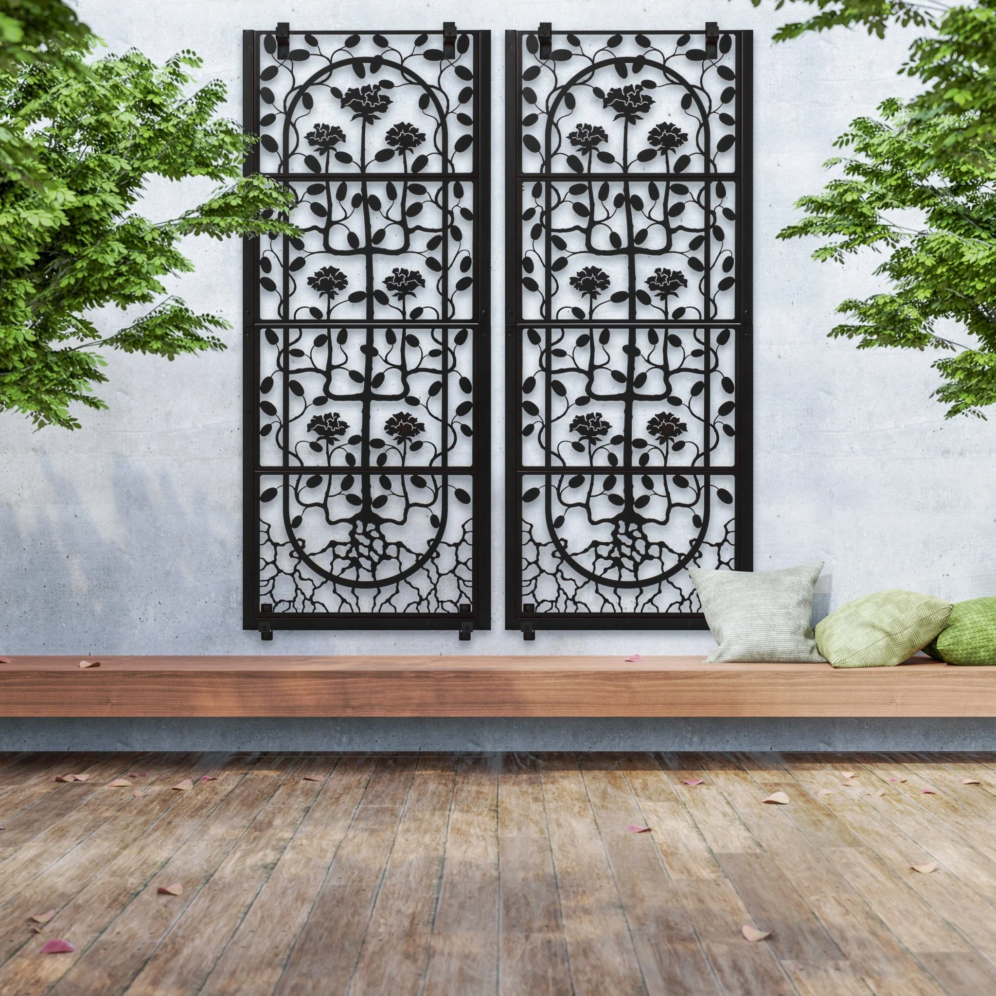 H Potter Dorset Garden Wall Trellis Set of 2 Trellises - Black Finish