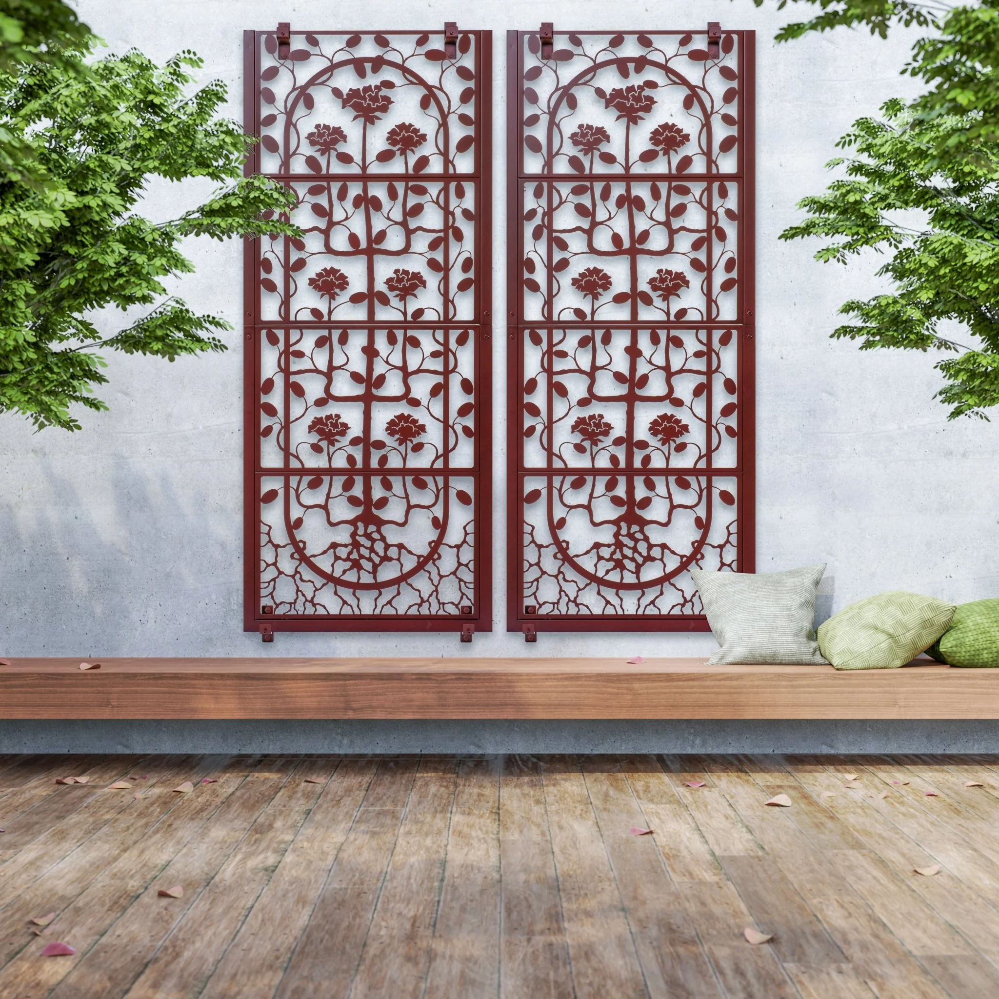 H Potter Dorset Garden Wall Trellis Set of 2 Trellises - Mahogany Finish - For Climbing Plants