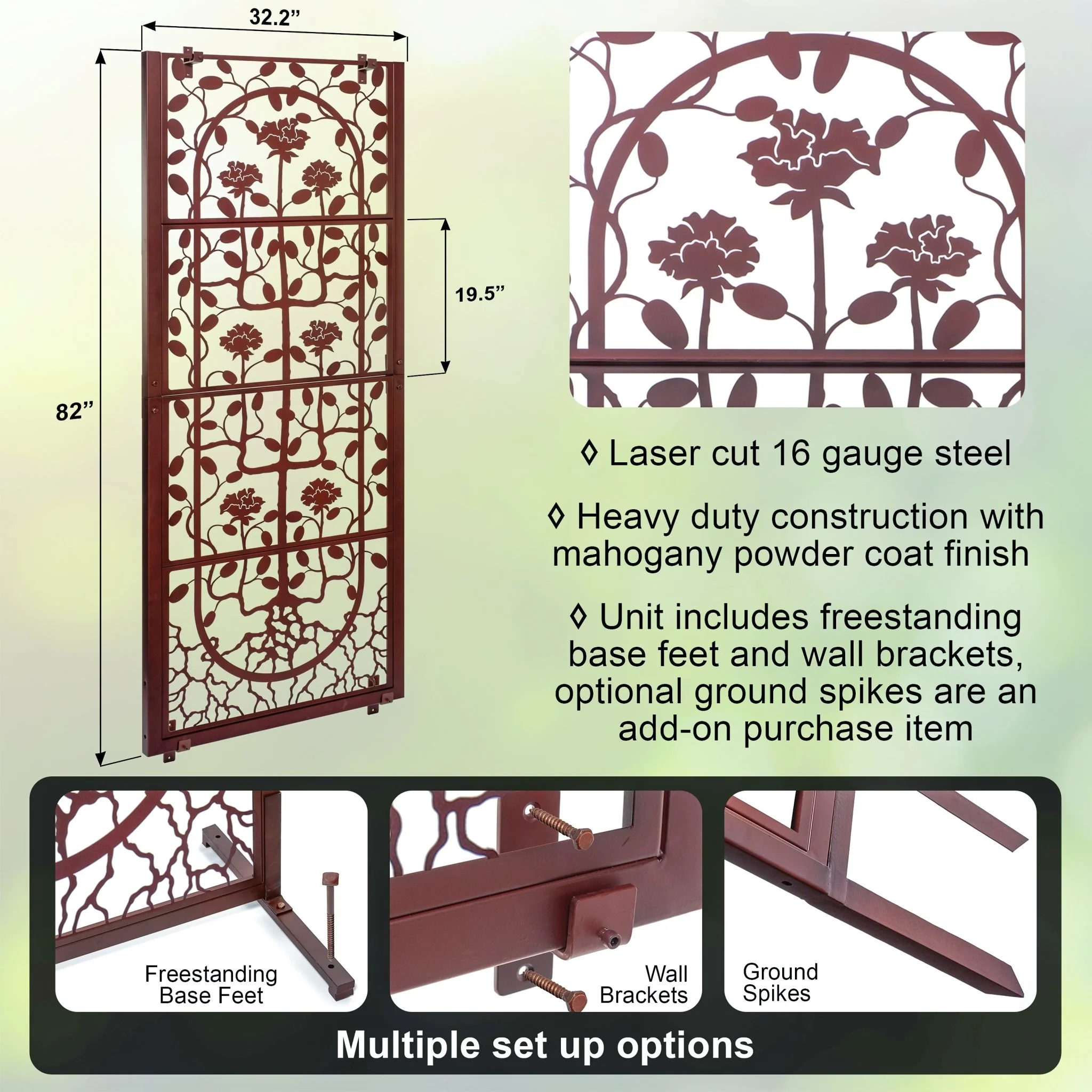 H Potter Dorset Garden Wall Trellis Set of 2 Trellises - Mahogany Finish - For Climbing Plants - Image 5