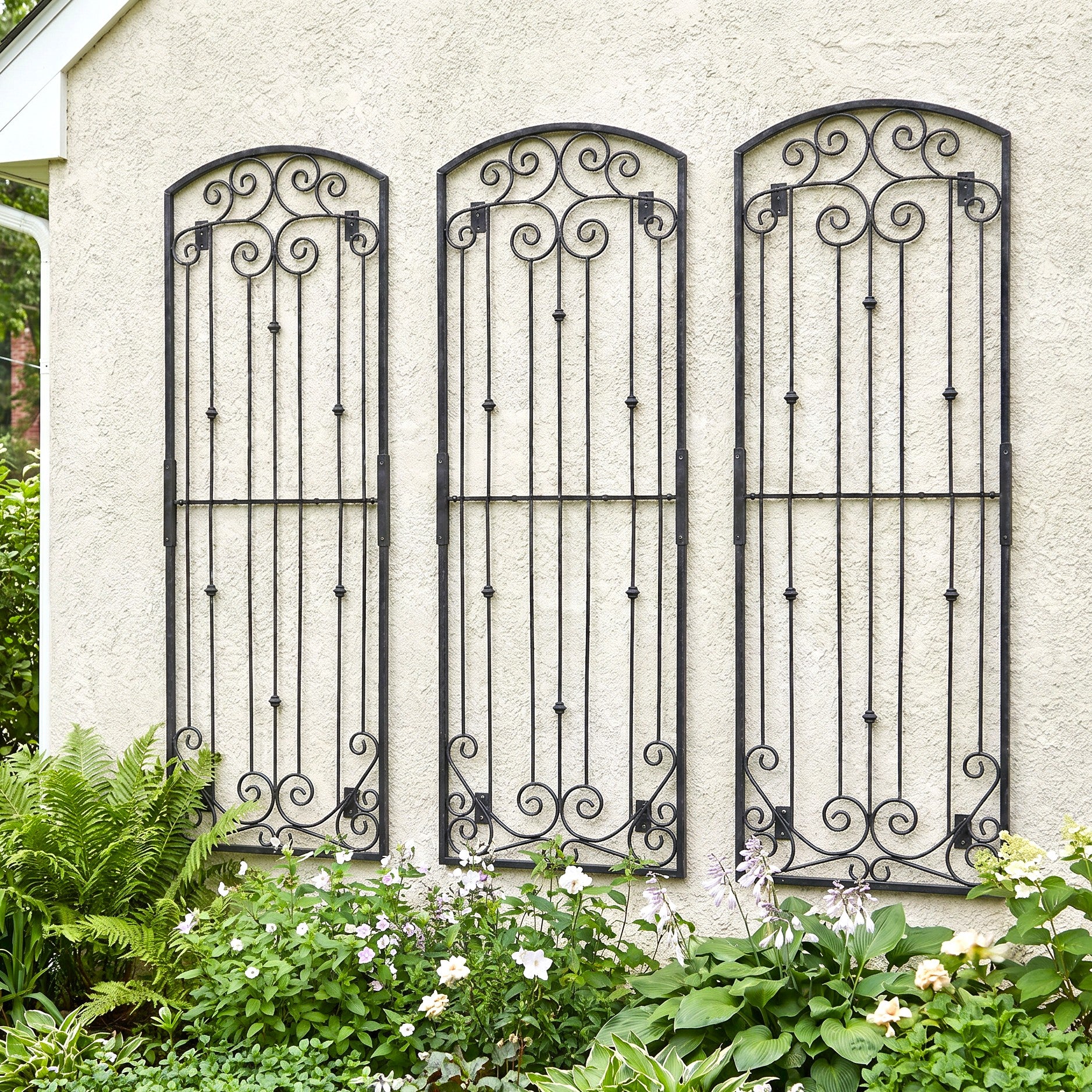 H Potter Lenox Estate Wall Trellis - Set of 3 – 8 Ft Tall Iron Garden Screens - Black Finish