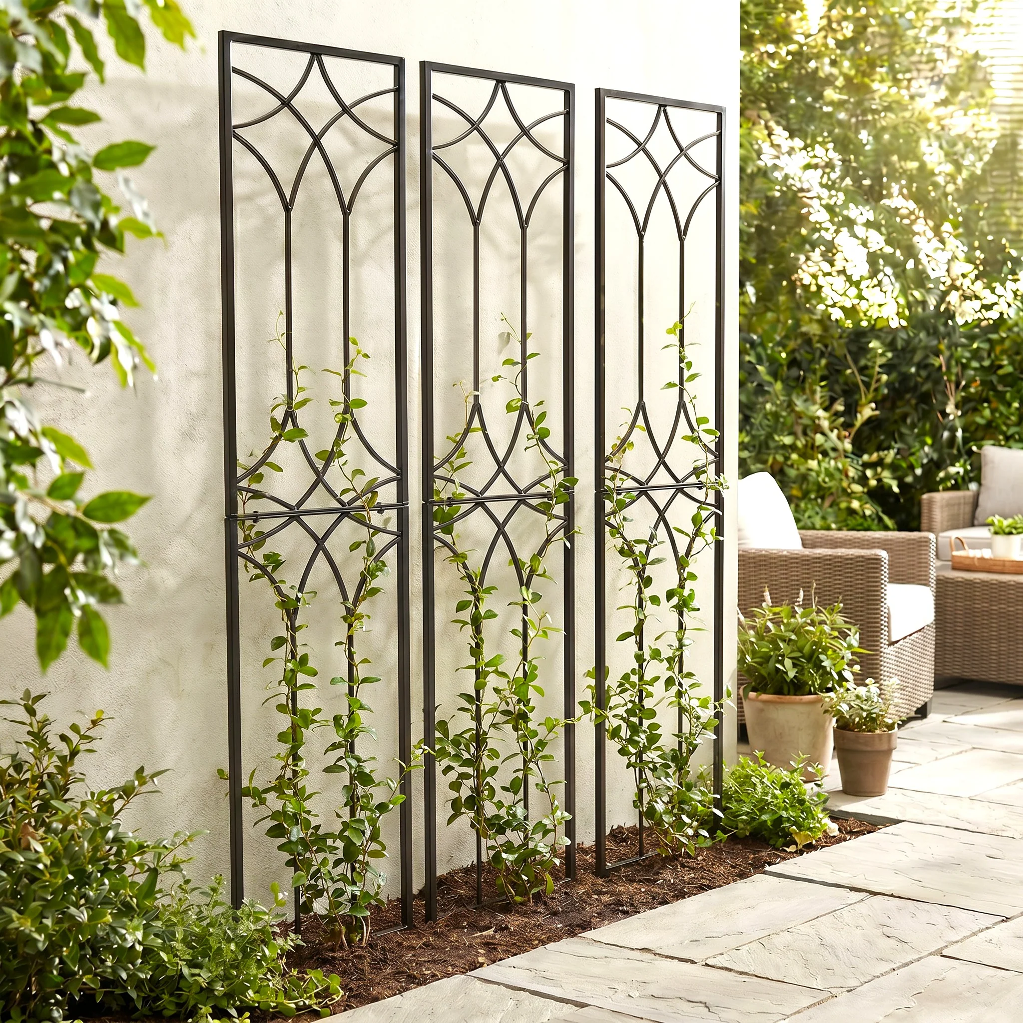 H Potter Tall Geometric Garden Trellises in Black Finish - Set of 3 - 82" Tall