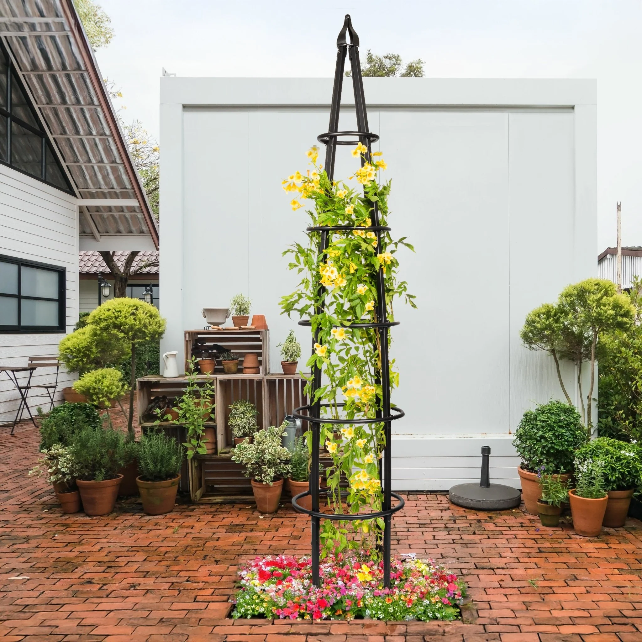 H Potter Concord Estate Trellis - 8-Foot Black Garden Obelisk Trellis - Freestanding