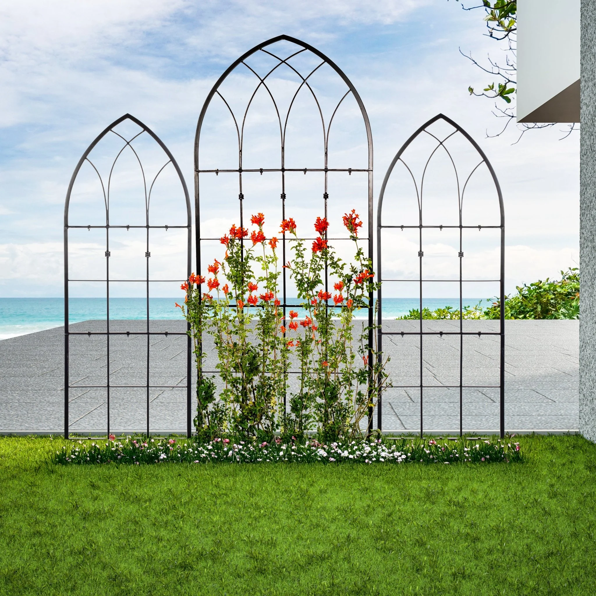 H Potter Gothic Garden Trellis Set of 3 – Black Finish - 1 Large 73" Tall & 2 Small 62" Tall - Image 2