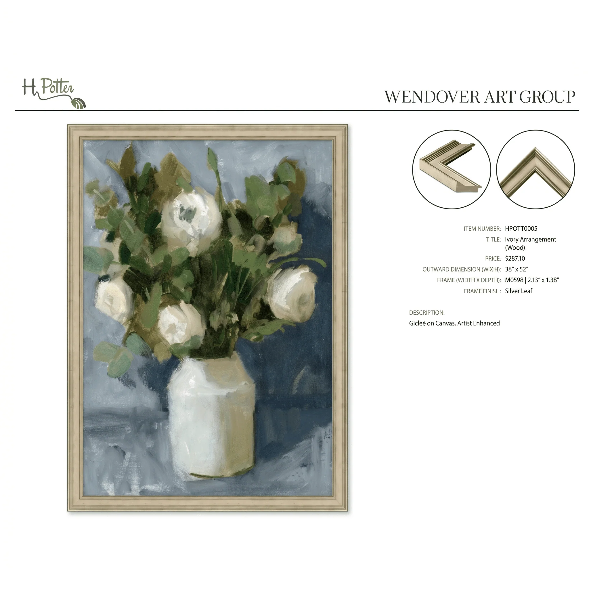 H Potter Ivory Arrangement Canvas Wall Art - Image 3