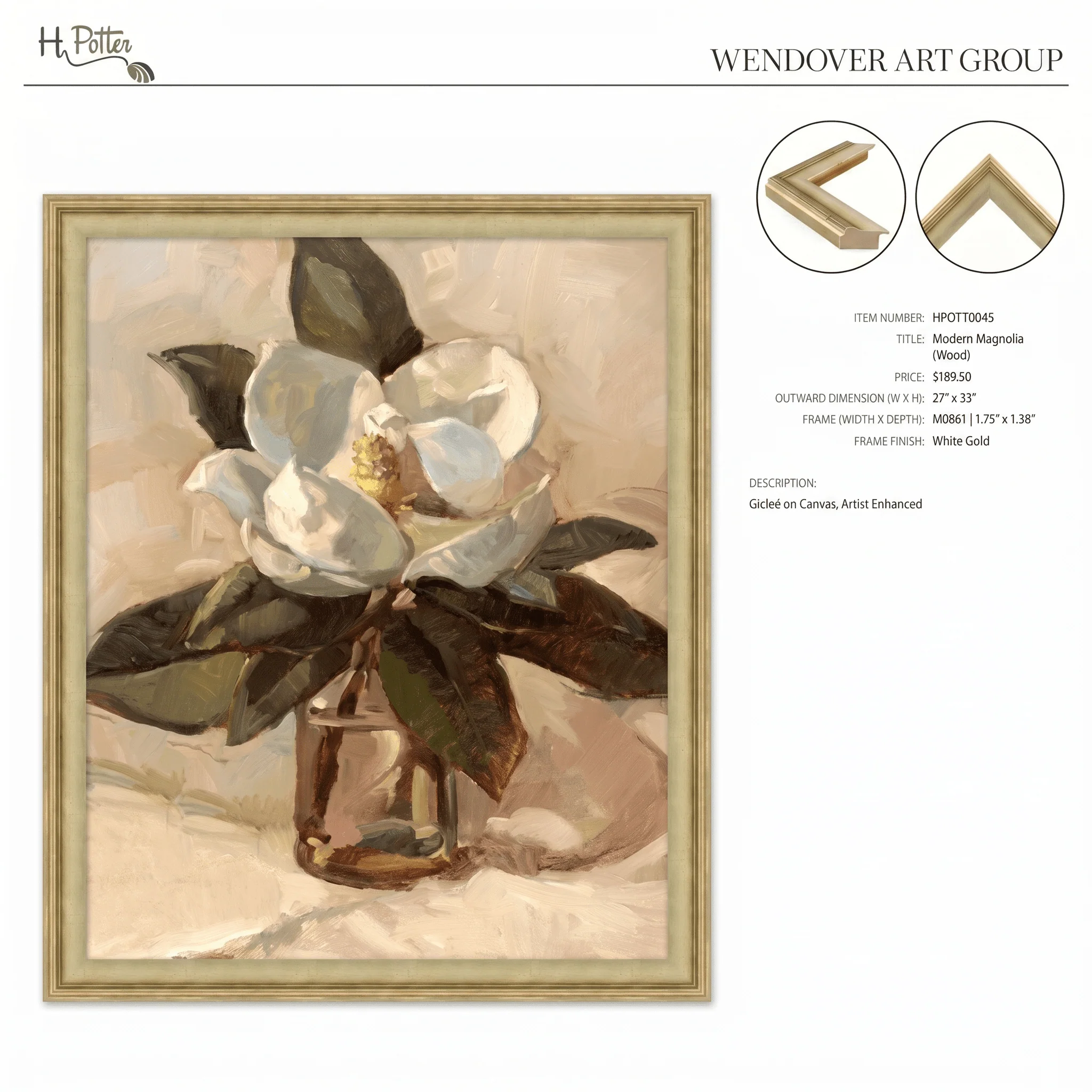 H Potter Modern Magnolia Canvas Wall Art - Image 4