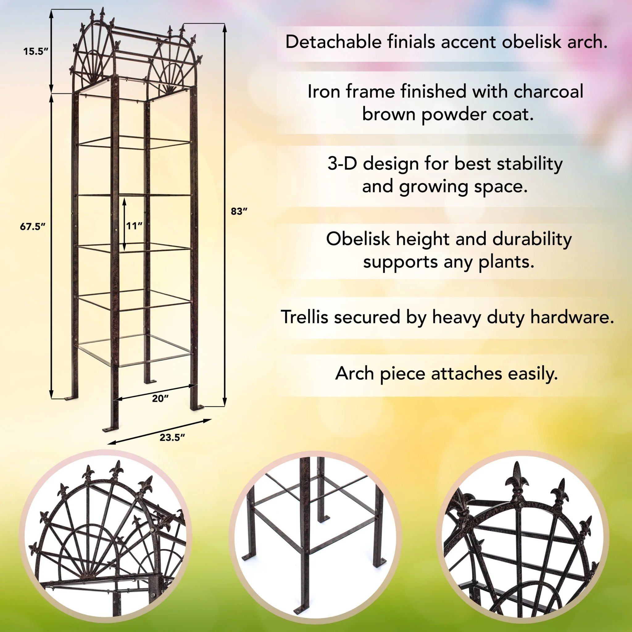 H Potter Granville Garden Obelisk Trellis - 7 Ft Tall Freestanding Metal Landscape Structure - Image 4