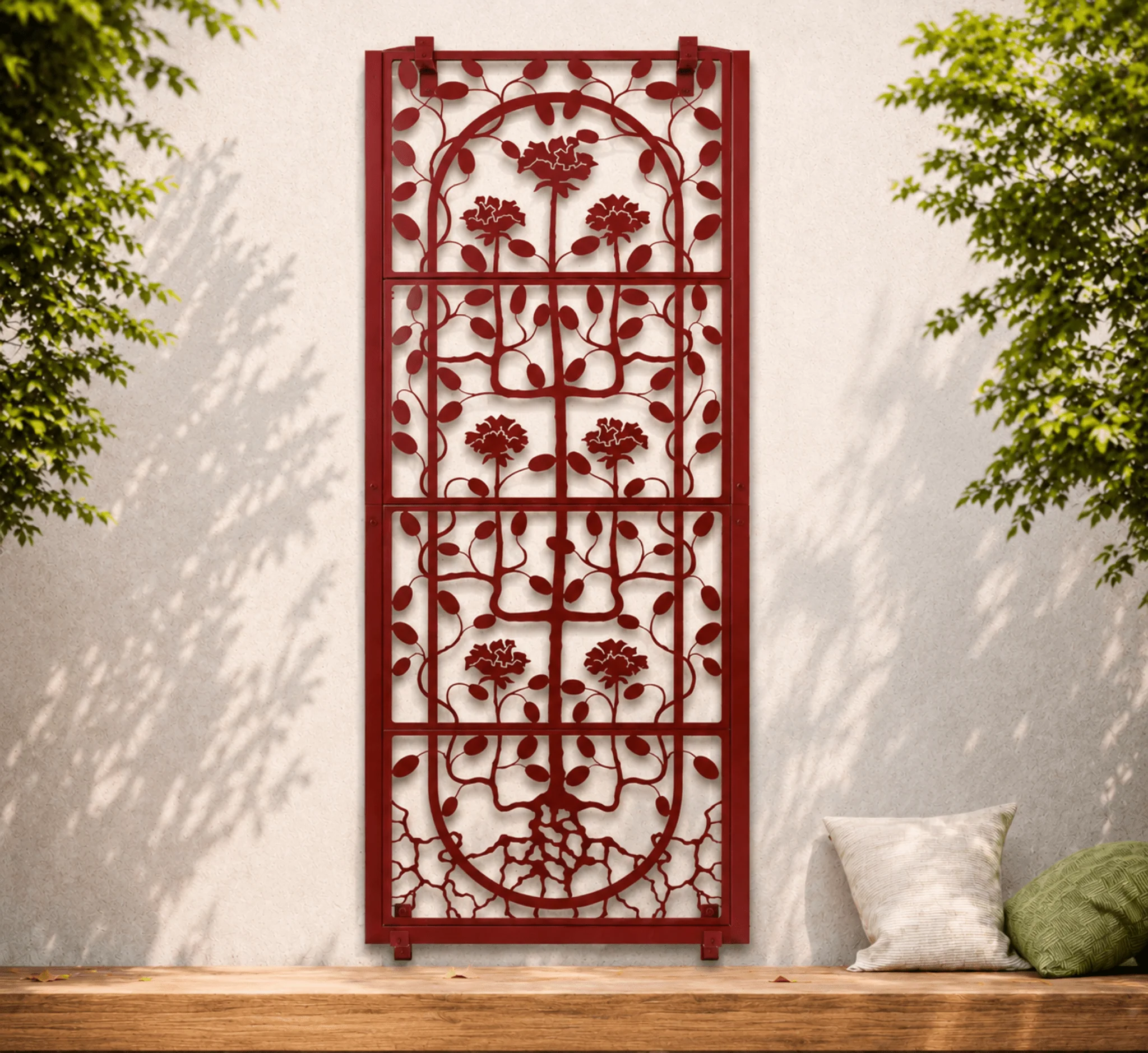 H Potter Dorset Garden Wall Trellis - Mahogany Finish - For Climbing Plants