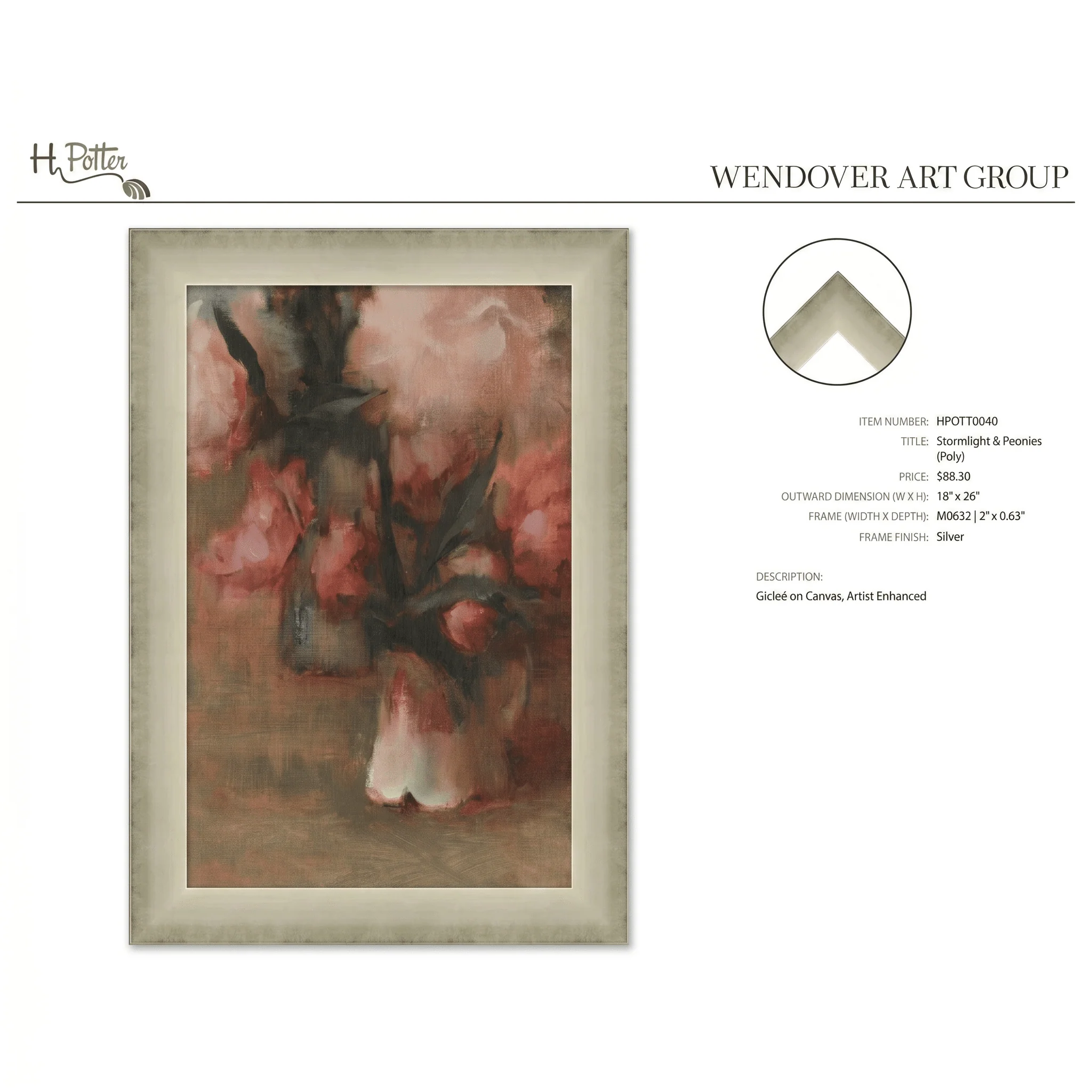 H Potter Stormlight and Peonies Canvas Wall Art - Image 4