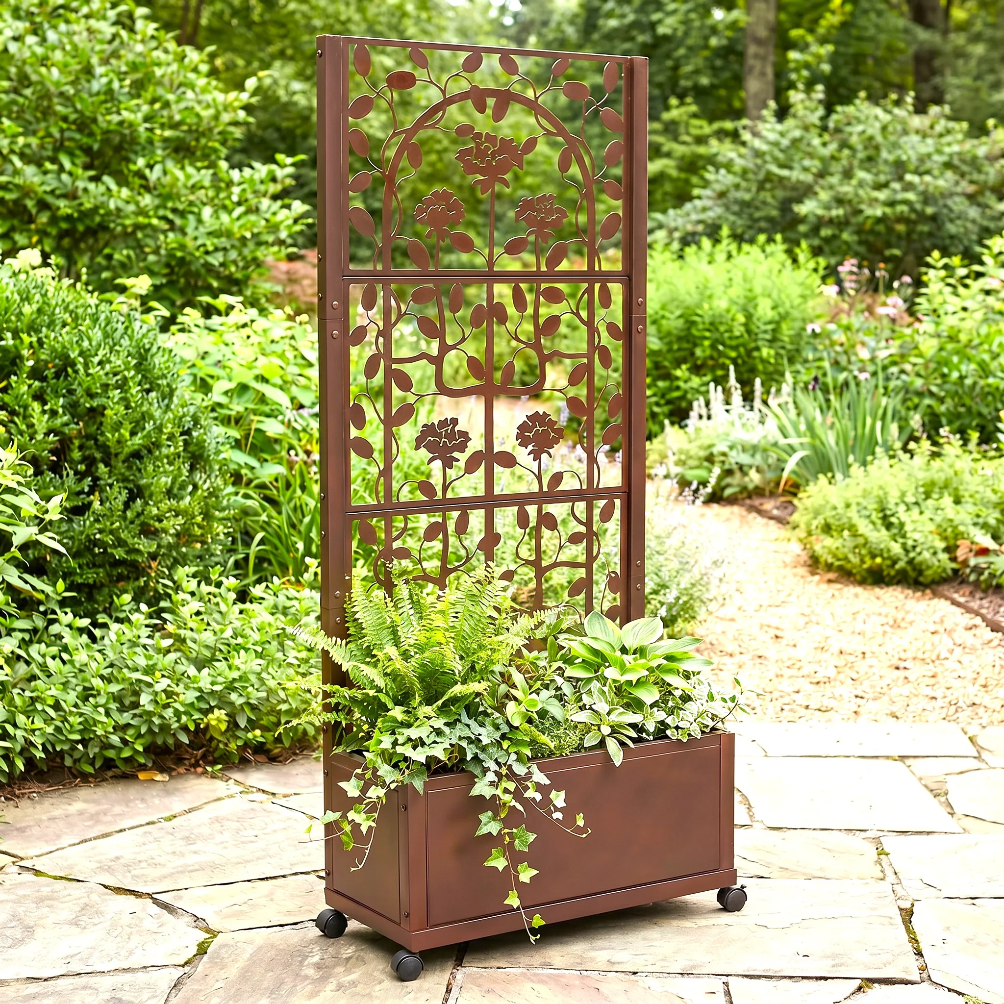 H Potter Camden Trellis Planter - Mahogany Finish - Patio Deck Balcony