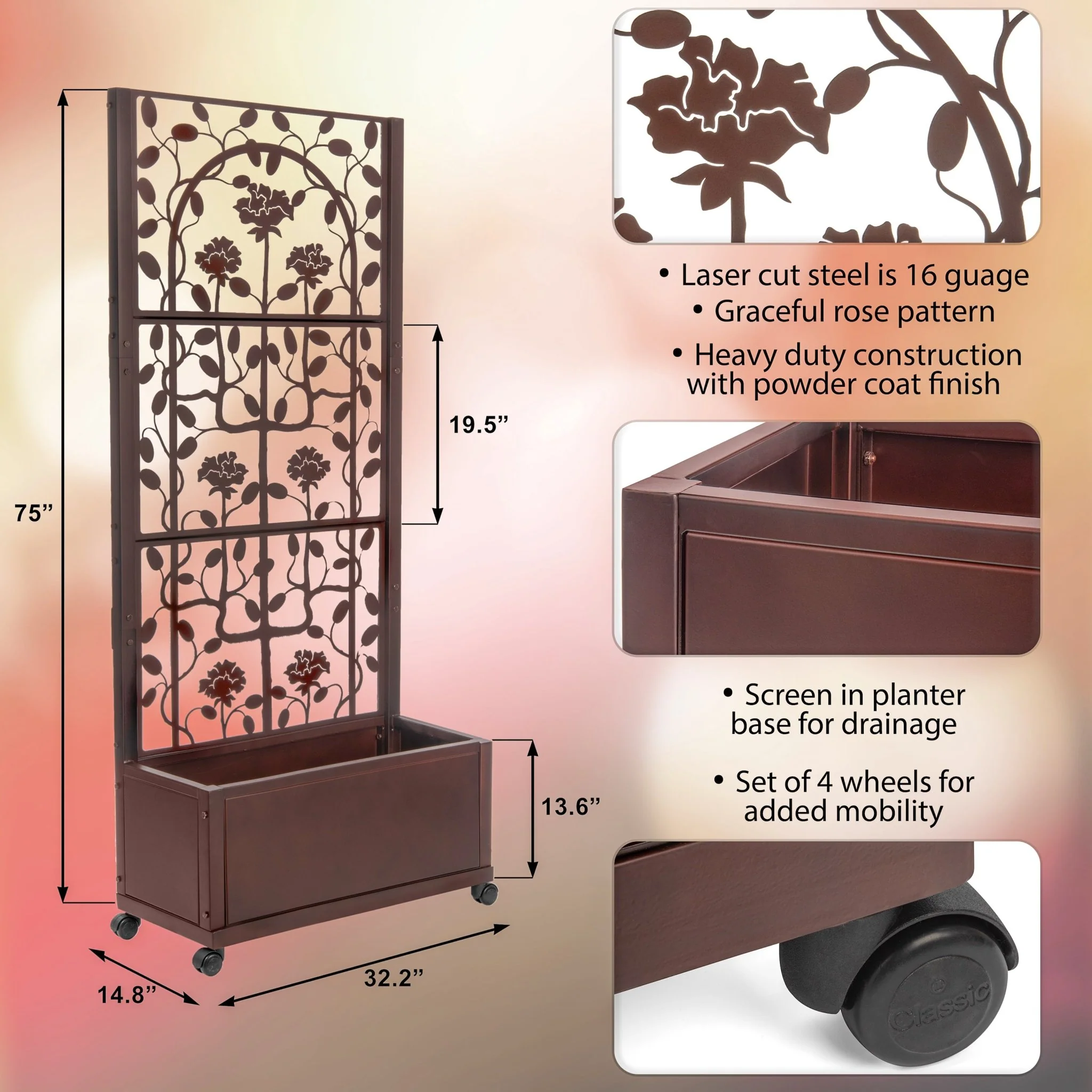 H Potter Camden Trellis Planter - Mahogany Finish - Patio Deck Balcony - Image 4