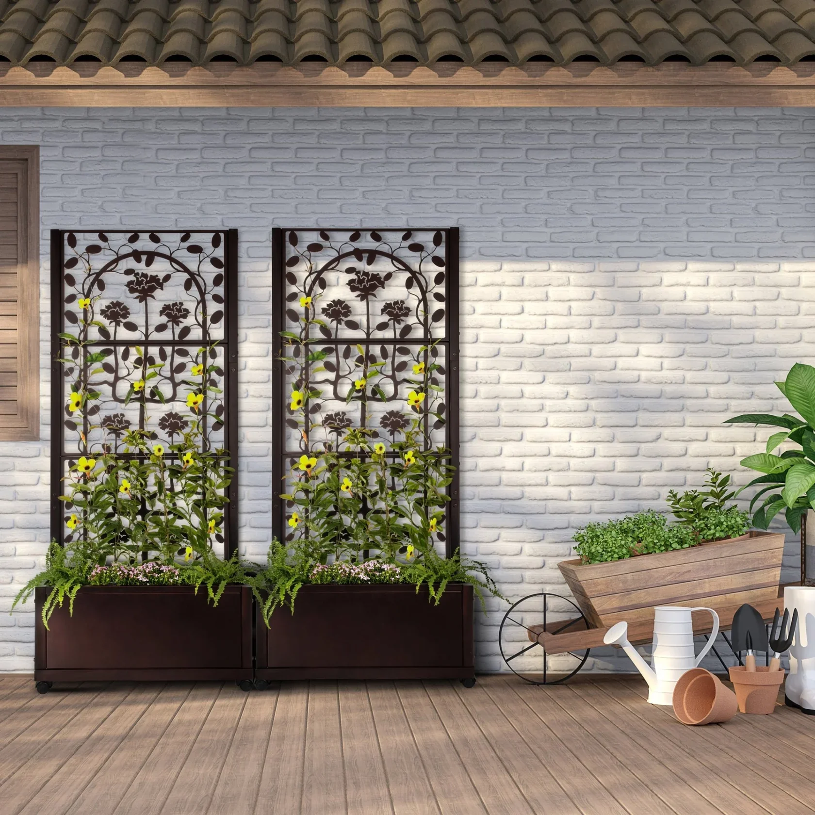 H Potter Camden Trellis Planter - Mahogany Finish - Patio Deck Balcony - Image 6