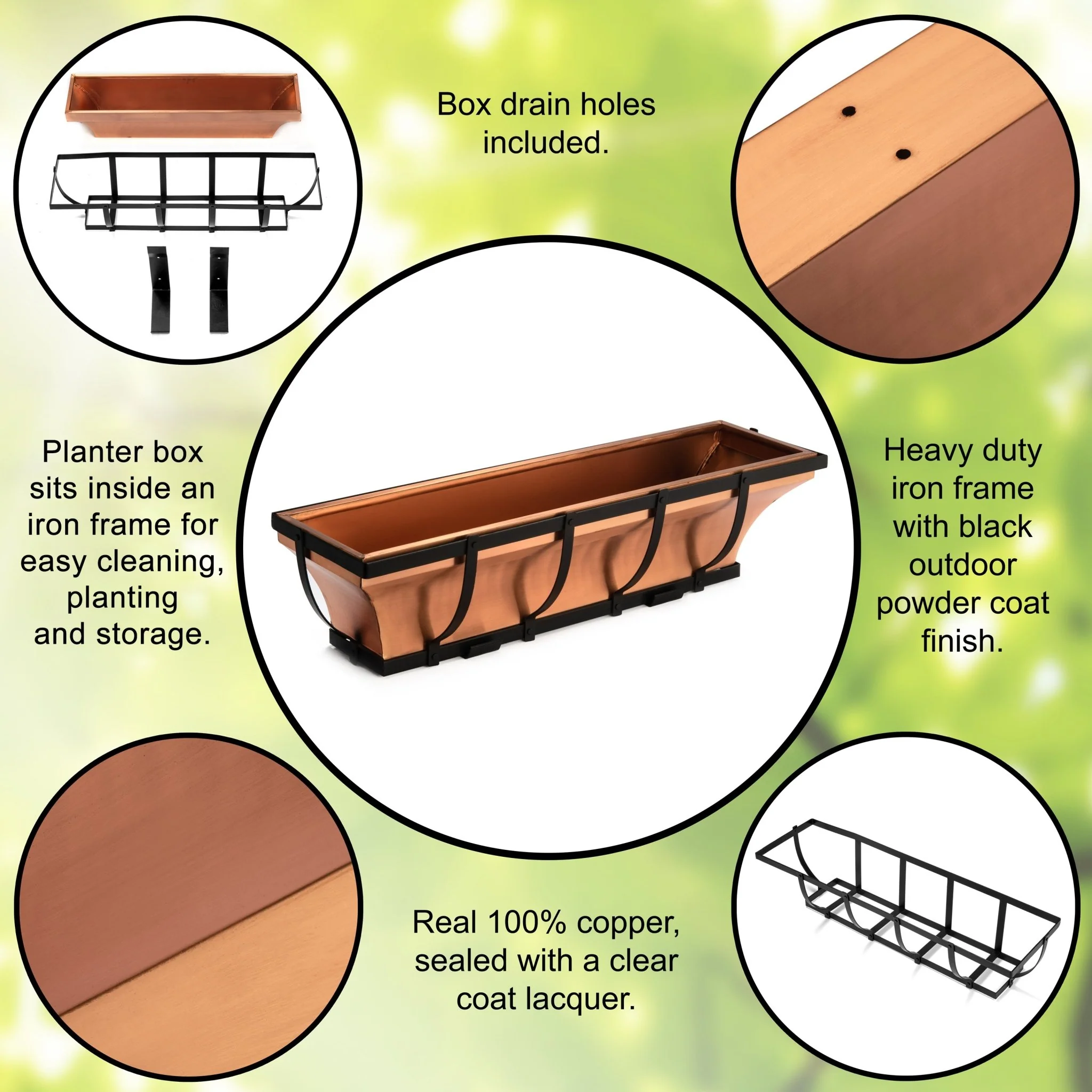 30-Inch Real Copper Window Box Planter with Metal Frame - Image 6