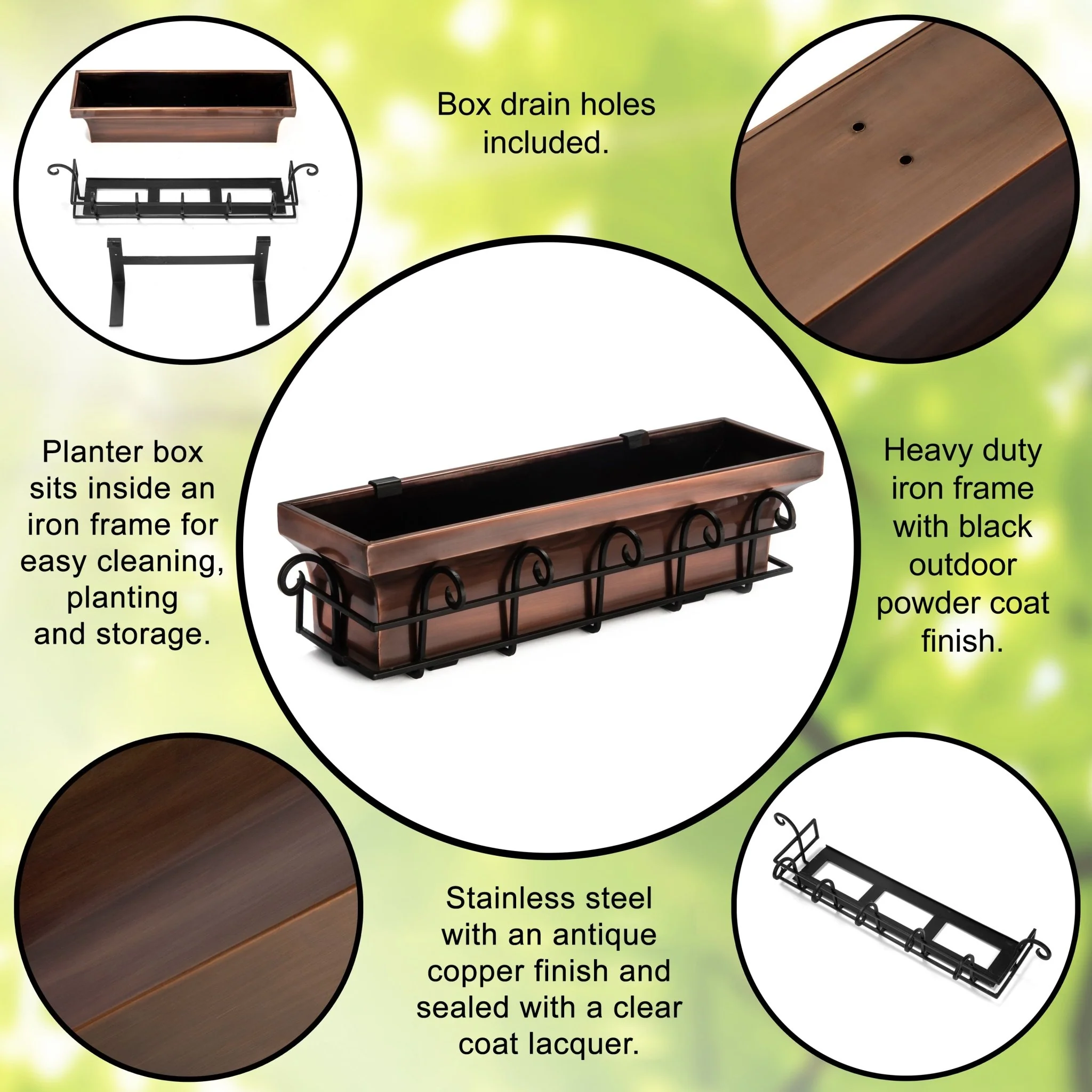 30-Inch Flared Antique Copper Window Box with Scrolled Frame - Image 3