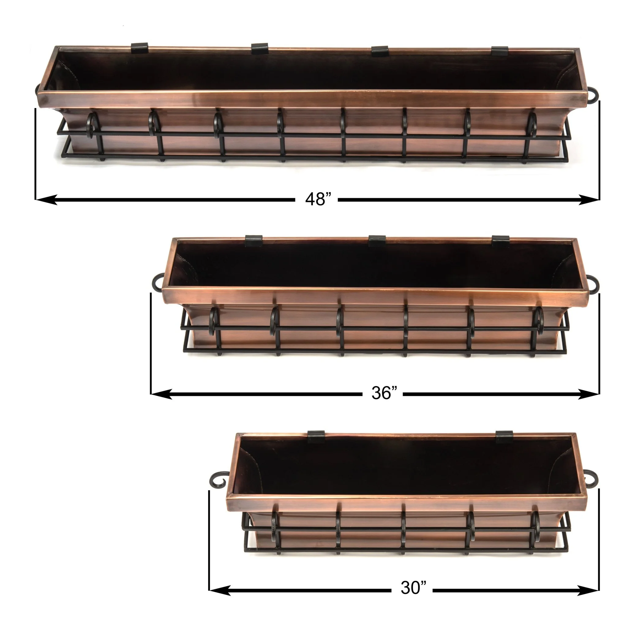 30-Inch Flared Antique Copper Window Box with Scrolled Frame - Image 4