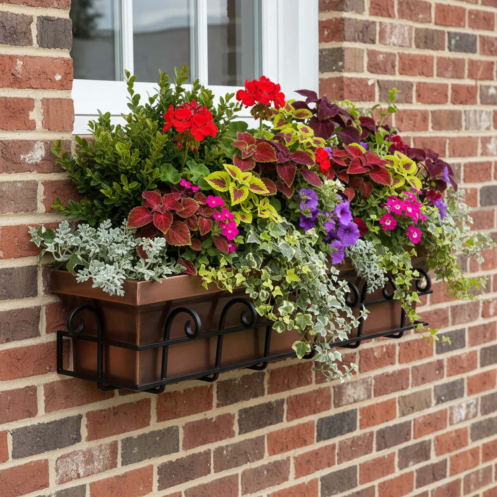 36-Inch Flared Antique Copper Window Box with Scrolled Frame - Image 10