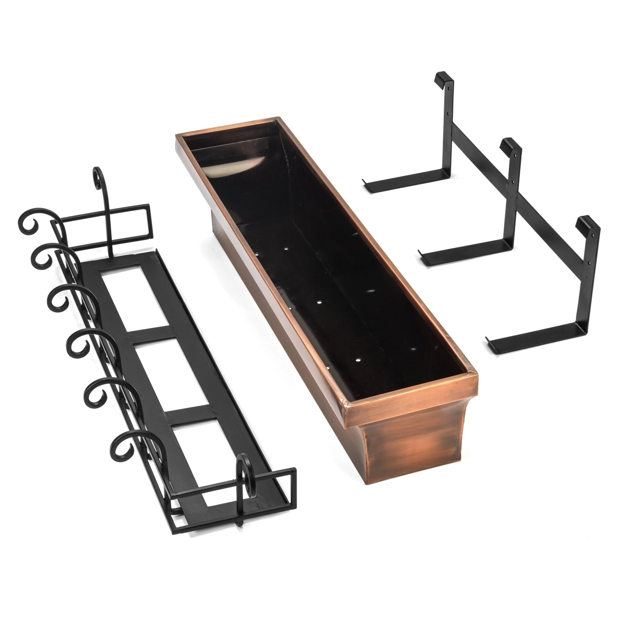 36-Inch Flared Antique Copper Window Box with Scrolled Frame - Image 4
