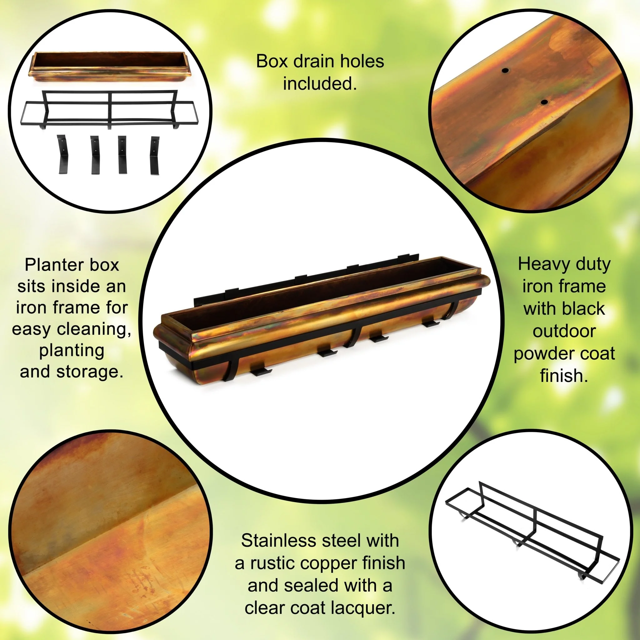 48-Inch Rustic Copper Window Box with Metal Frame - Image 3
