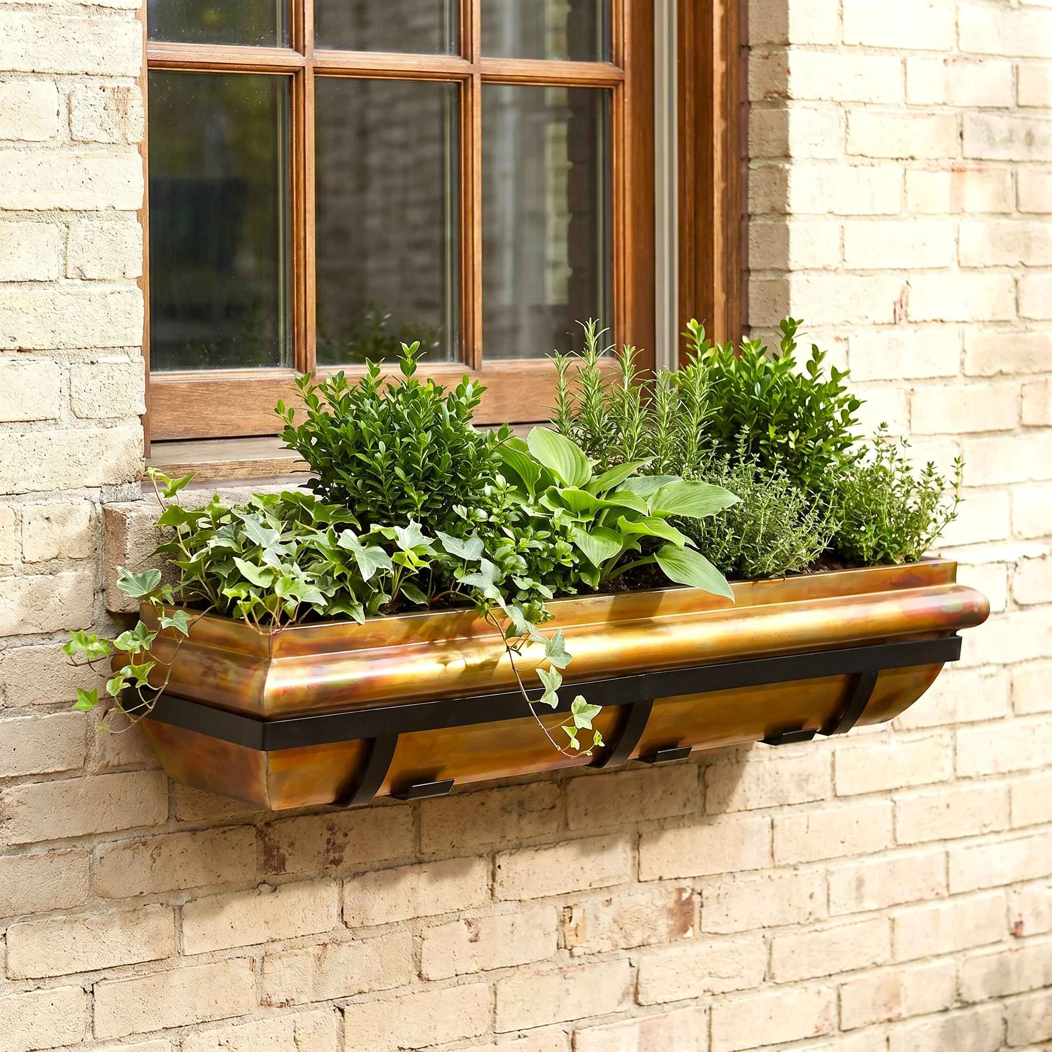 36-Inch Rustic Copper Window Box with Metal Frame